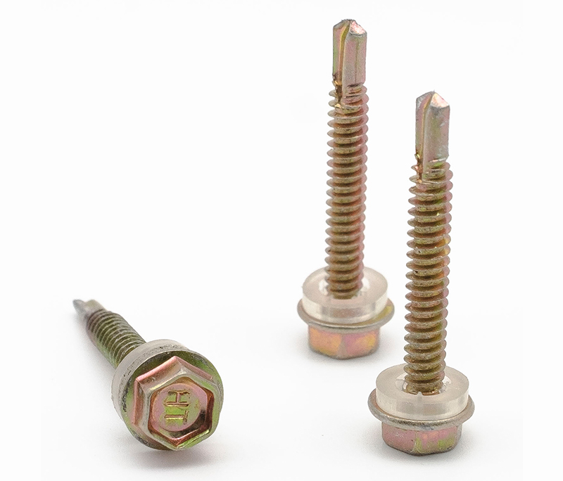 Self drilling screw with rubber washer